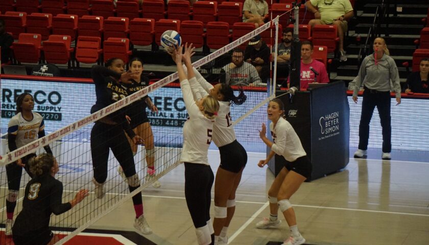 Thumbnail for Early first-set lead fails to hold up as Nicholls volleyball team swept in three games by McNeese