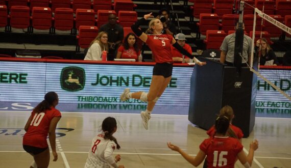 Thumbnail for Nicholls volleyball team lets potential conference win slip away in loss to Lamar