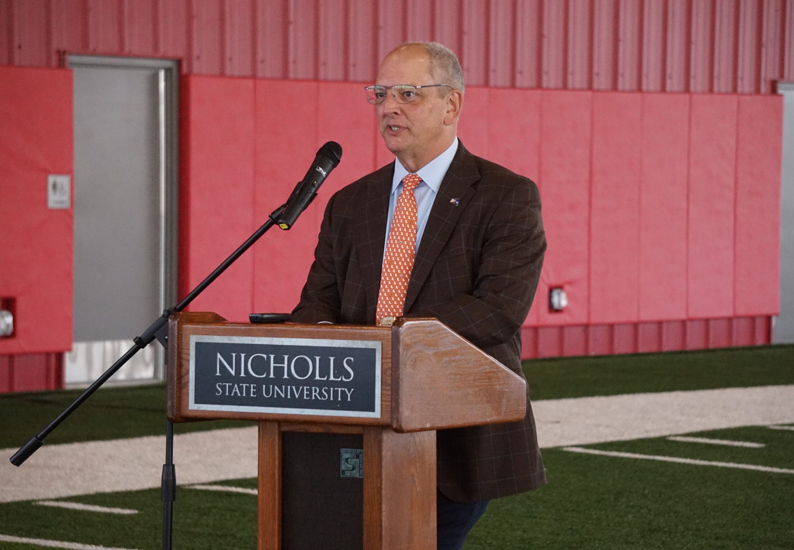Thumbnail for Gov. Edwards visits Nicholls for new covered outdoor practice facility ribbon cutting